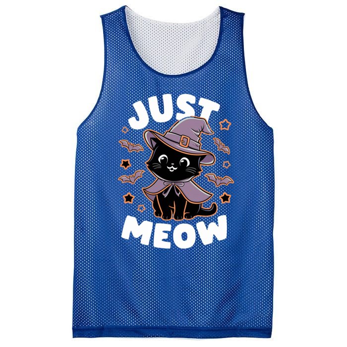 Just Meow Cute Black Cat Halloween Witch Costume Funny Gift Mesh Reversible Basketball Jersey Tank