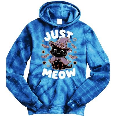 Just Meow Cute Black Cat Halloween Witch Costume Funny Gift Tie Dye Hoodie