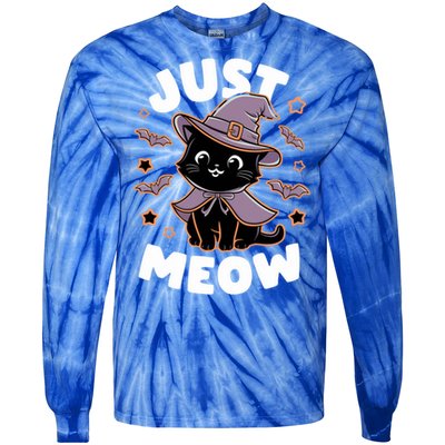 Just Meow Cute Black Cat Halloween Witch Costume Funny Gift Tie-Dye Long Sleeve Shirt