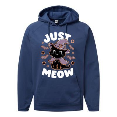 Just Meow Cute Black Cat Halloween Witch Costume Funny Gift Performance Fleece Hoodie