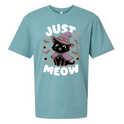 Just Meow Cute Black Cat Halloween Witch Costume Funny Gift Sueded Cloud Jersey T-Shirt