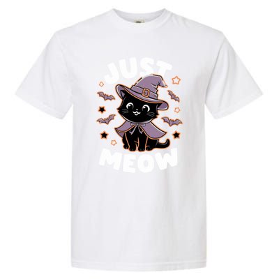 Just Meow Cute Black Cat Halloween Witch Costume Funny Gift Garment-Dyed Heavyweight T-Shirt