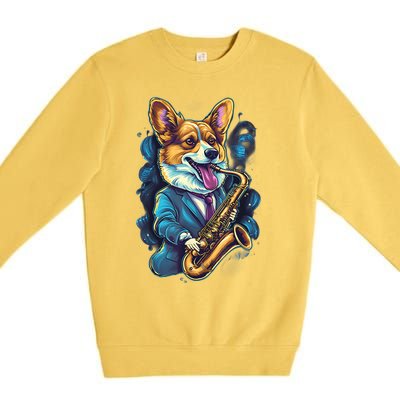 Jazz Musician Corgi Dog Saxophone Premium Crewneck Sweatshirt