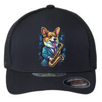 Jazz Musician Corgi Dog Saxophone Flexfit Unipanel Trucker Cap