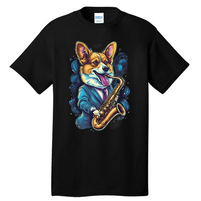 Jazz Musician Corgi Dog Saxophone Tall T-Shirt