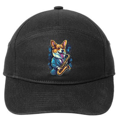 Jazz Musician Corgi Dog Saxophone 7-Panel Snapback Hat