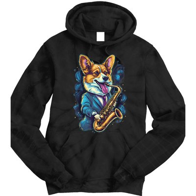 Jazz Musician Corgi Dog Saxophone Tie Dye Hoodie