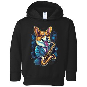 Jazz Musician Corgi Dog Saxophone Toddler Hoodie