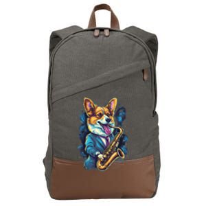 Jazz Musician Corgi Dog Saxophone Cotton Canvas Backpack