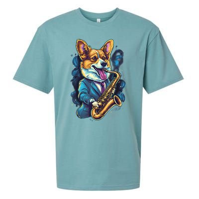 Jazz Musician Corgi Dog Saxophone Sueded Cloud Jersey T-Shirt