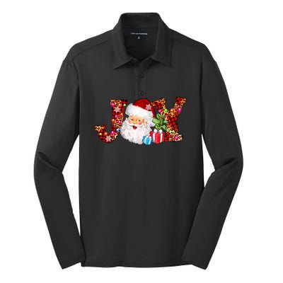 Joy Merry Christmas Santa Claus Xmas Lights Buffalo Plaid Gift Silk Touch Performance Long Sleeve Polo