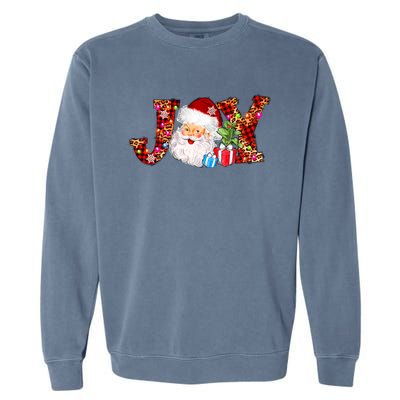 Joy Merry Christmas Santa Claus Xmas Lights Buffalo Plaid Gift Garment-Dyed Sweatshirt