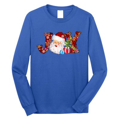 Joy Merry Christmas Santa Claus Xmas Lights Buffalo Plaid Gift Long Sleeve Shirt