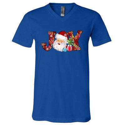 Joy Merry Christmas Santa Claus Xmas Lights Buffalo Plaid Gift V-Neck T-Shirt