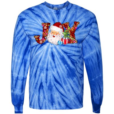 Joy Merry Christmas Santa Claus Xmas Lights Buffalo Plaid Gift Tie-Dye Long Sleeve Shirt