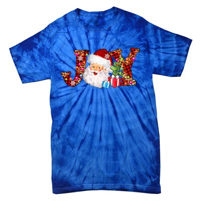 Joy Merry Christmas Santa Claus Xmas Lights Buffalo Plaid Gift Tie-Dye T-Shirt