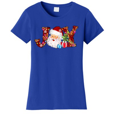 Joy Merry Christmas Santa Claus Xmas Lights Buffalo Plaid Gift Women's T-Shirt