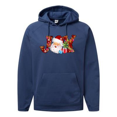 Joy Merry Christmas Santa Claus Xmas Lights Buffalo Plaid Gift Performance Fleece Hoodie