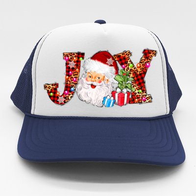 Joy Merry Christmas Santa Claus Xmas Lights Buffalo Plaid Gift Trucker Hat