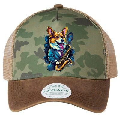 Jazz Musician Corgi Dog Saxophone Legacy Tie Dye Trucker Hat