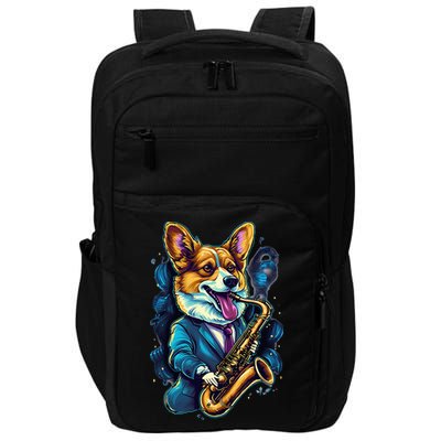 Jazz Musician Corgi Dog Saxophone Impact Tech Backpack