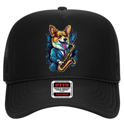 Jazz Musician Corgi Dog Saxophone Trucker Hat