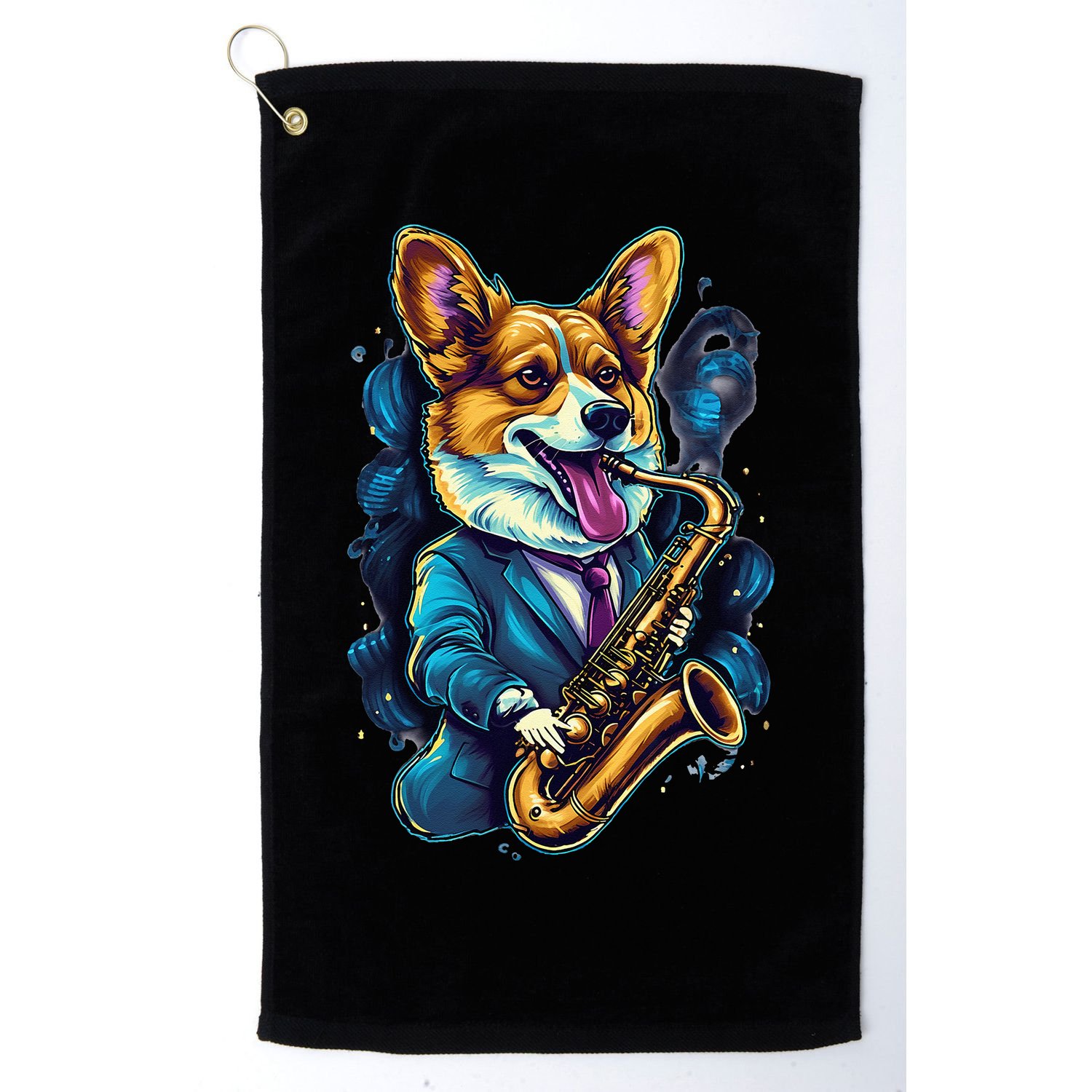 Jazz Musician Corgi Dog Saxophone Golf Towel