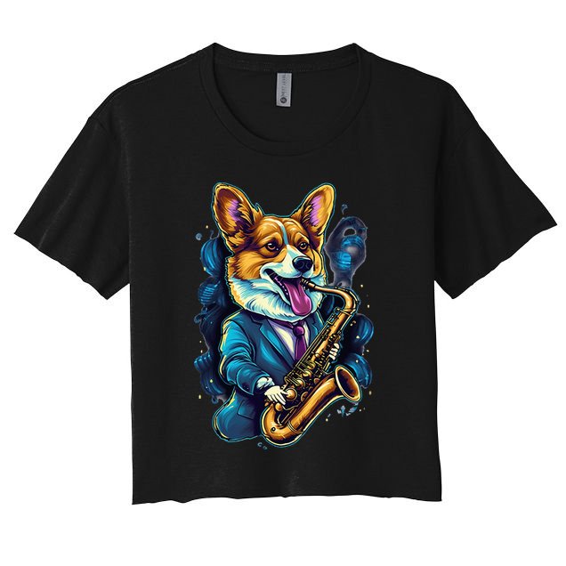 Jazz Musician Corgi Dog Saxophone Crop Top