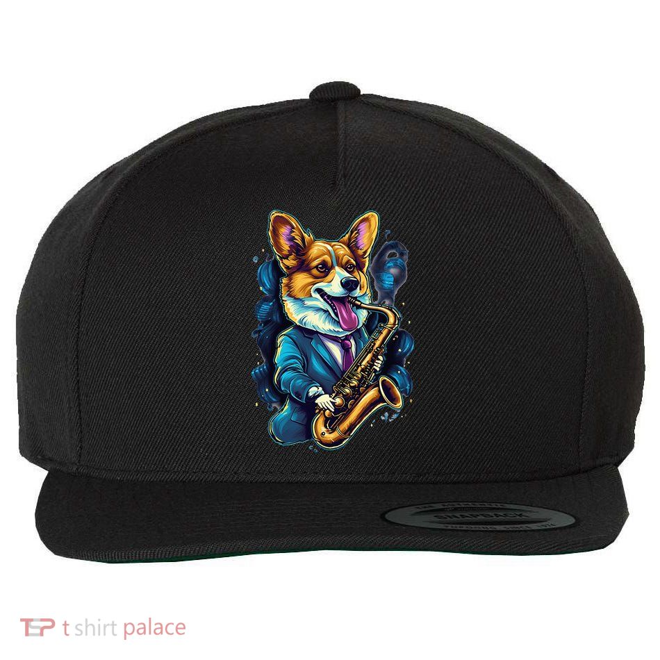 Jazz Musician Corgi Dog Saxophone Wool Snapback Cap