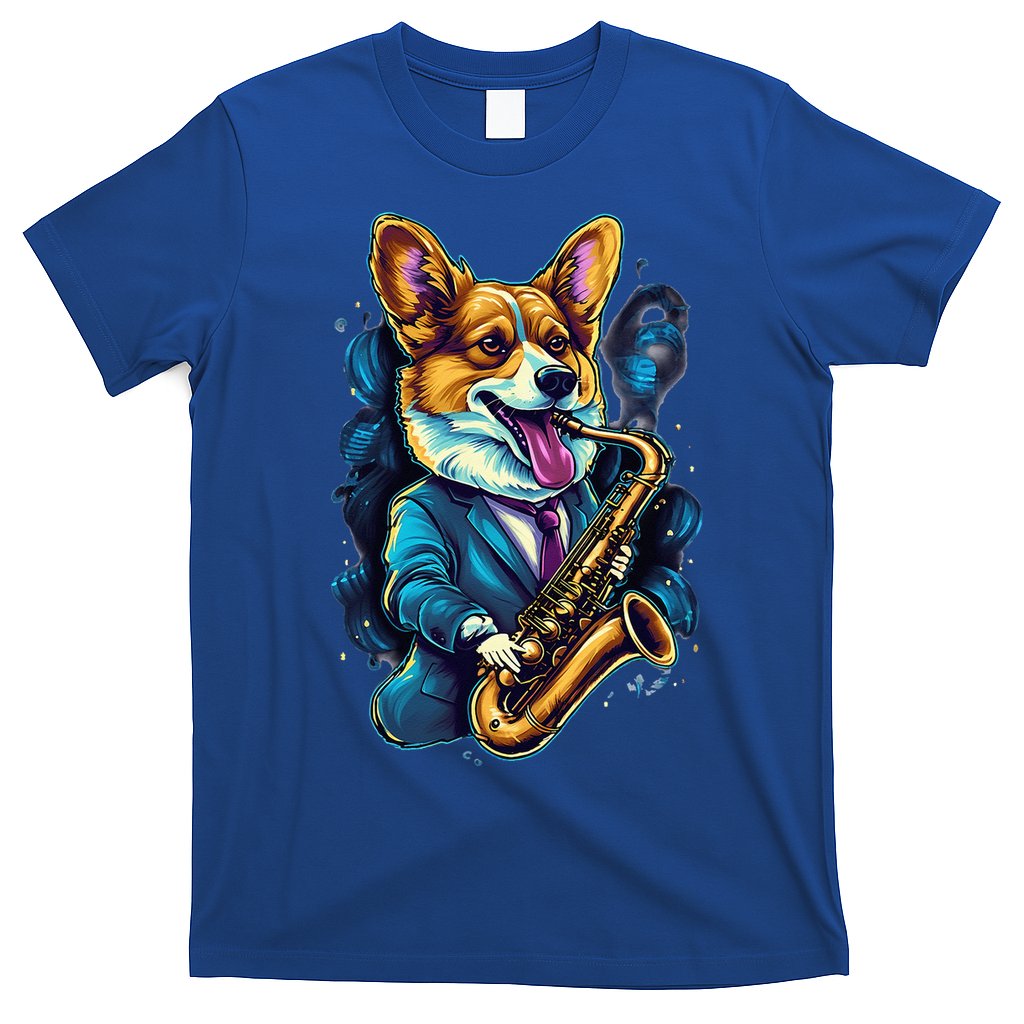 Jazz Musician Corgi Dog Saxophone T-Shirt