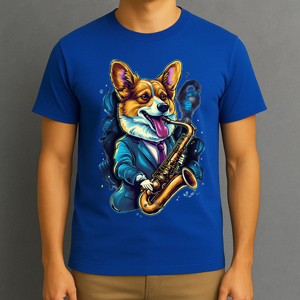 Jazz Musician Corgi Dog Saxophone T-Shirt