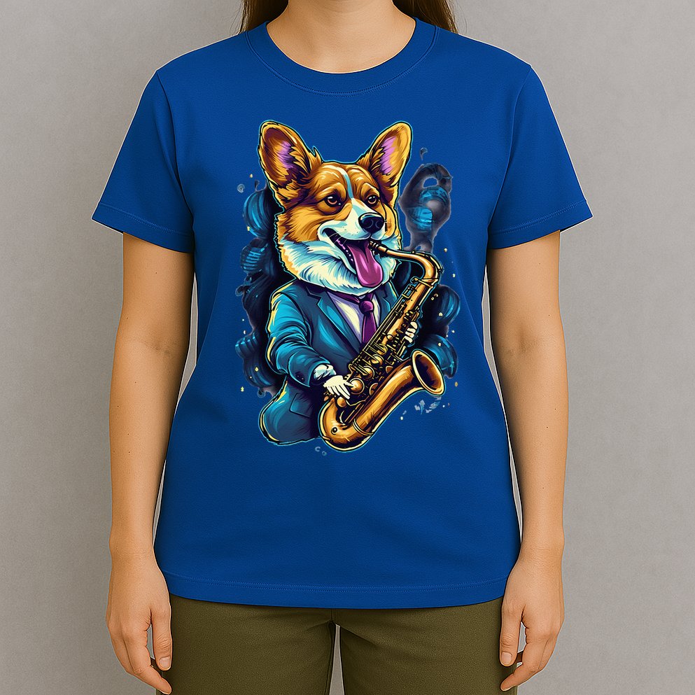 Jazz Musician Corgi Dog Saxophone T-Shirt