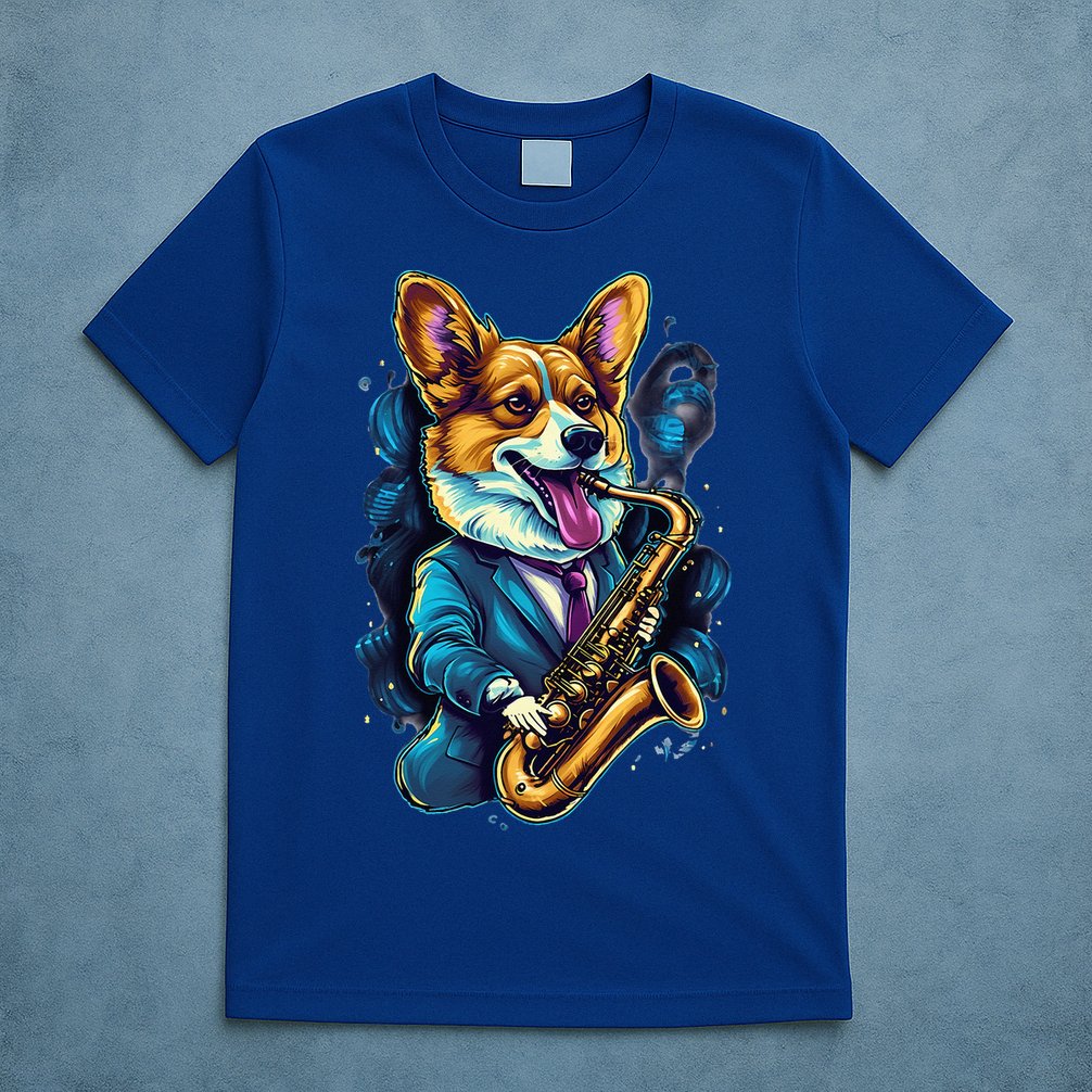 Jazz Musician Corgi Dog Saxophone T-Shirt