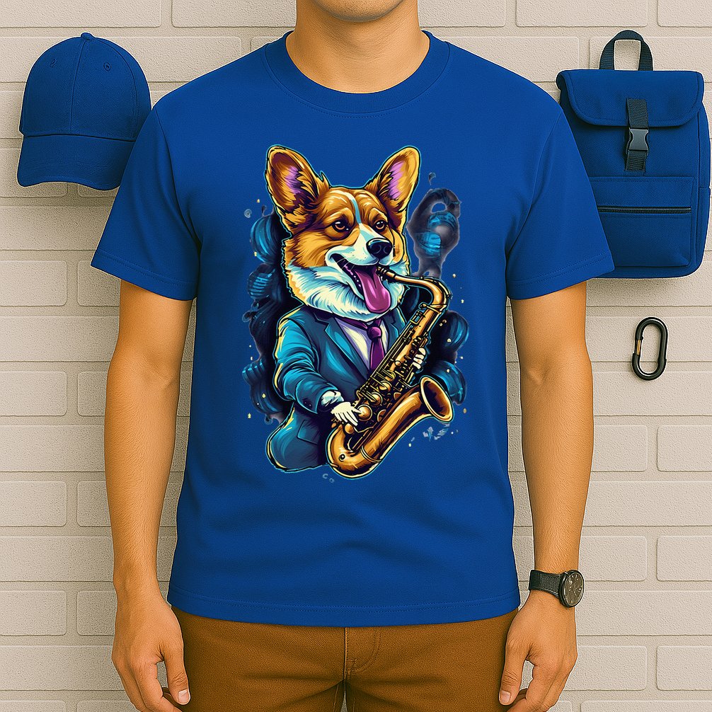 Jazz Musician Corgi Dog Saxophone T-Shirt