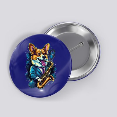 Jazz Musician Corgi Dog Saxophone Button