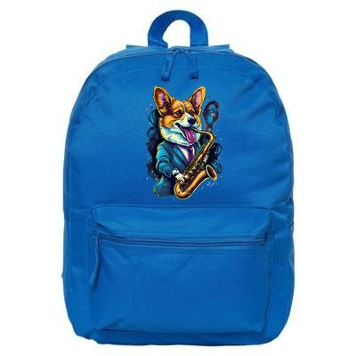 Jazz Musician Corgi Dog Saxophone 16 in Basic Backpack