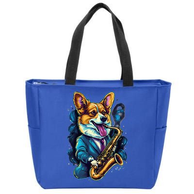 Jazz Musician Corgi Dog Saxophone Zip Tote Bag