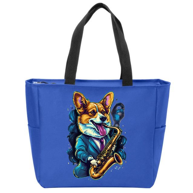 Jazz Musician Corgi Dog Saxophone Zip Tote Bag