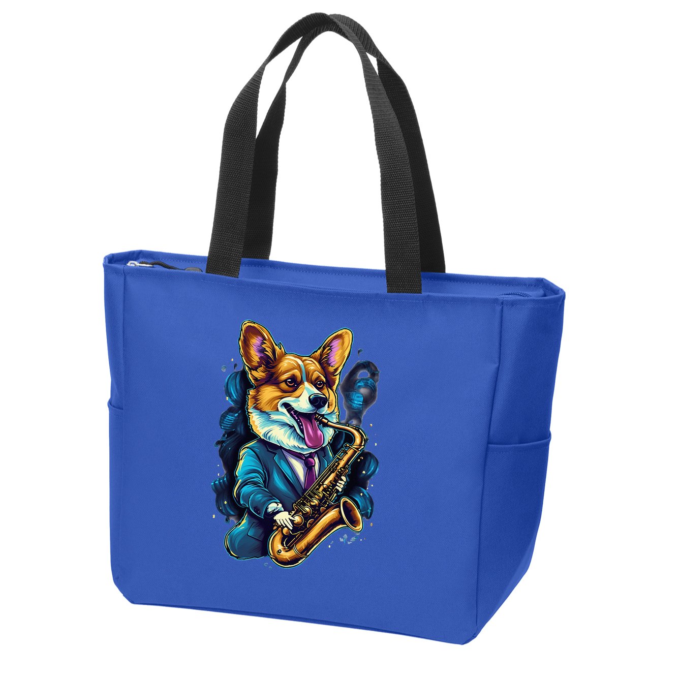 Jazz Musician Corgi Dog Saxophone Zip Tote Bag