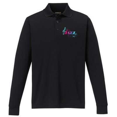 Jazz Musician Colorful Sheet Music Jazz Notes Performance Long Sleeve Polo