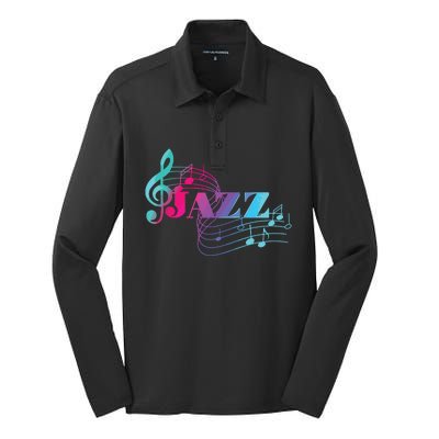 Jazz Musician Colorful Sheet Music Jazz Notes Silk Touch Performance Long Sleeve Polo