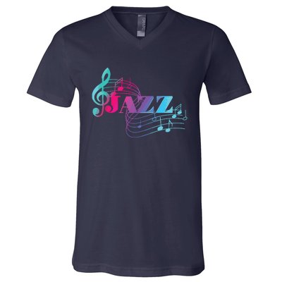 Jazz Musician Colorful Sheet Music Jazz Notes V-Neck T-Shirt