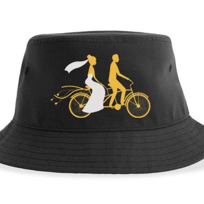 Just Married Couple Tandem Bike Wedding Anniversary Marriage Sustainable Bucket Hat