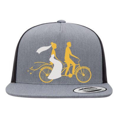 Just Married Couple Tandem Bike Wedding Anniversary Marriage Flat Bill Trucker Hat