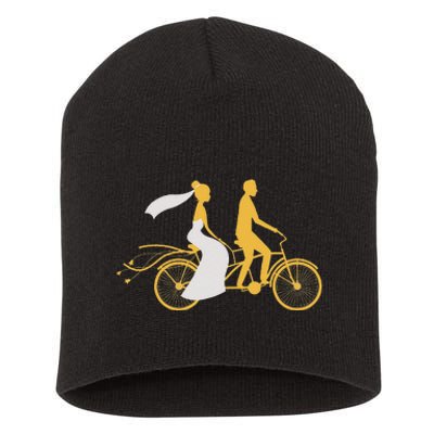 Just Married Couple Tandem Bike Wedding Anniversary Marriage Short Acrylic Beanie