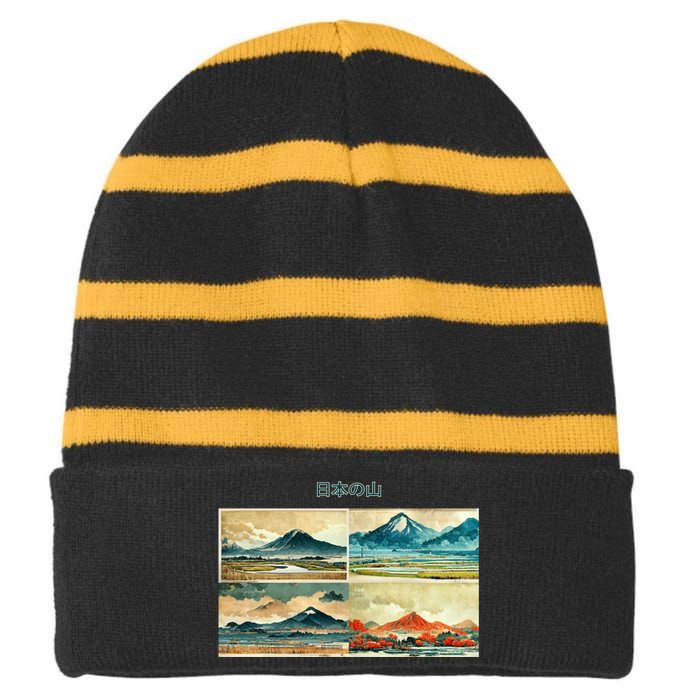 Japanese Mountain Copy Striped Beanie with Solid Band