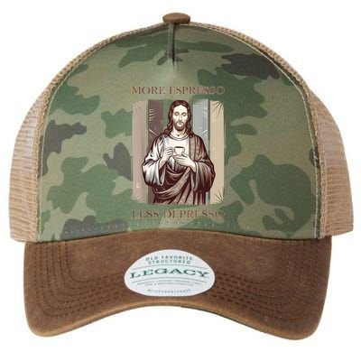 Jesus More Espresso And Less Depresso Retro Coffee Lovers Legacy Tie Dye Trucker Hat