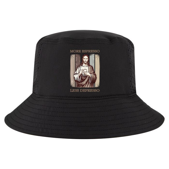 Jesus More Espresso And Less Depresso Retro Coffee Lovers Cool Comfort Performance Bucket Hat