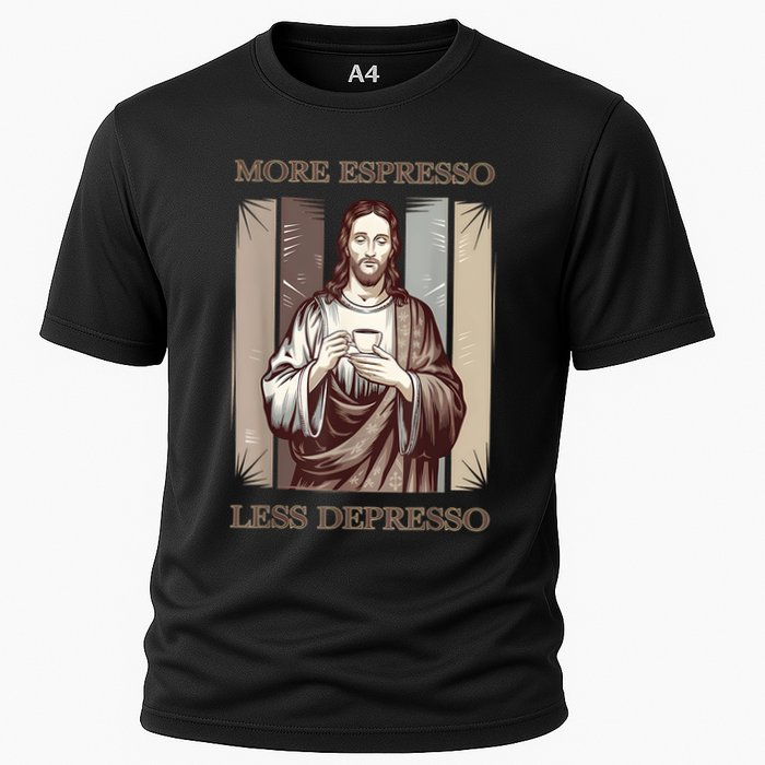 Jesus More Espresso And Less Depresso Retro Coffee Lovers Cooling Performance Crew T-Shirt