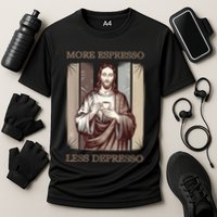 Jesus More Espresso And Less Depresso Retro Coffee Lovers Cooling Performance Crew T-Shirt